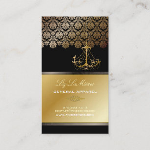 PixDezines Chandelier + Damask/ Black + Gold Lace Business Card