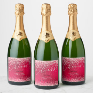 PixDezines Cheers Christmas Red+Glitter Sparkling Wine Label