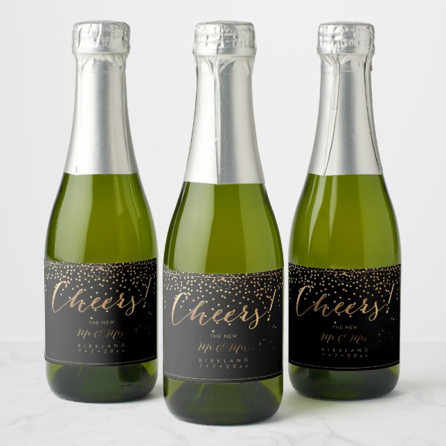 PixDezines Cheers+Faux Gold Confetti Sparkling Wine Label (Bottles)