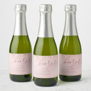 PixDezines Cheers Faux Rose Gold Glitter+Blush Sparkling Wine Label