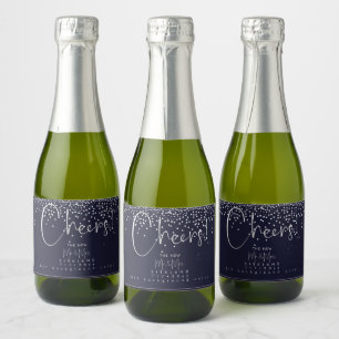 PixDezines Cheers Faux Silver+Navy Blue Sparkling Wine Label