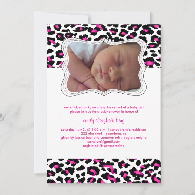 PixDezines cheetah/birth announcement/shower Invitation (Front)