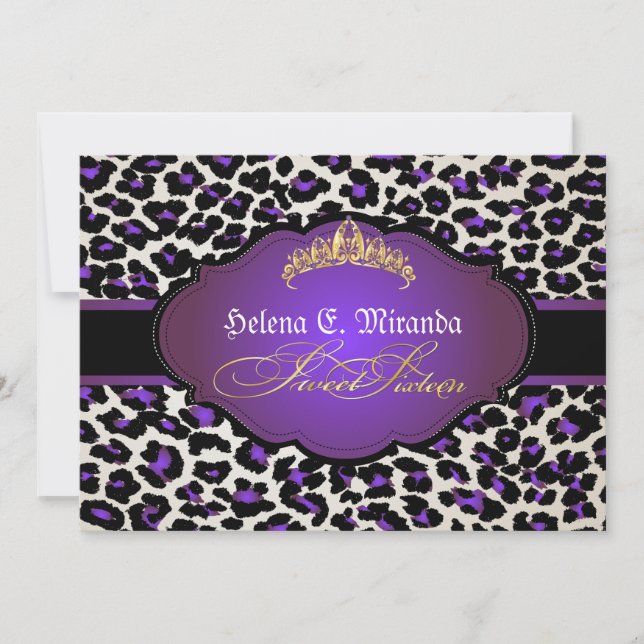 PixDezines cheetah+tiara/sweet sixteen Invitation (Front)