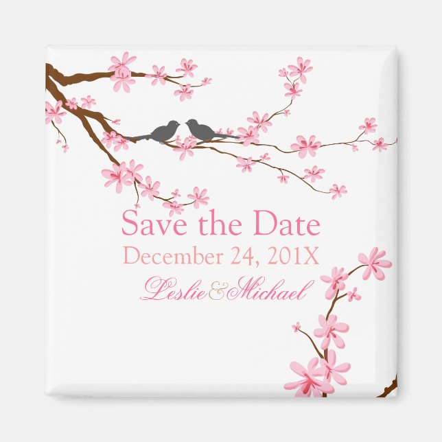 PixDezines Cherry Blossom+love birds Magnet (Front)