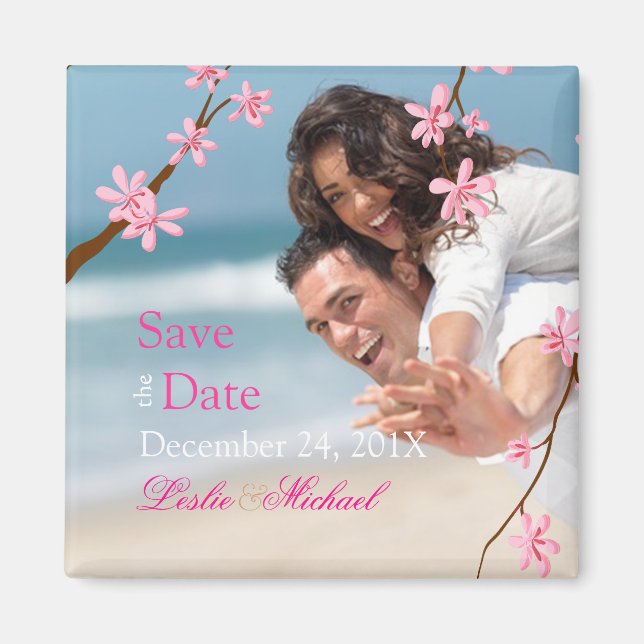 PixDezines Cherry Blossom, save the date photo Magnet (Front)