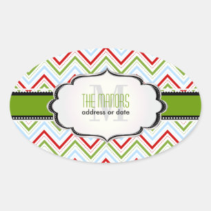 PixDezines Chevron/Christmas/DIY colours Oval Sticker