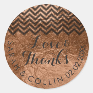 PixDezines chevron/faux copper/thanks Classic Round Sticker