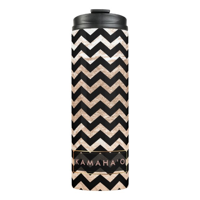 PixDezines Chevron/Faux Metallic Rose Gold Thermal Tumbler (Front)