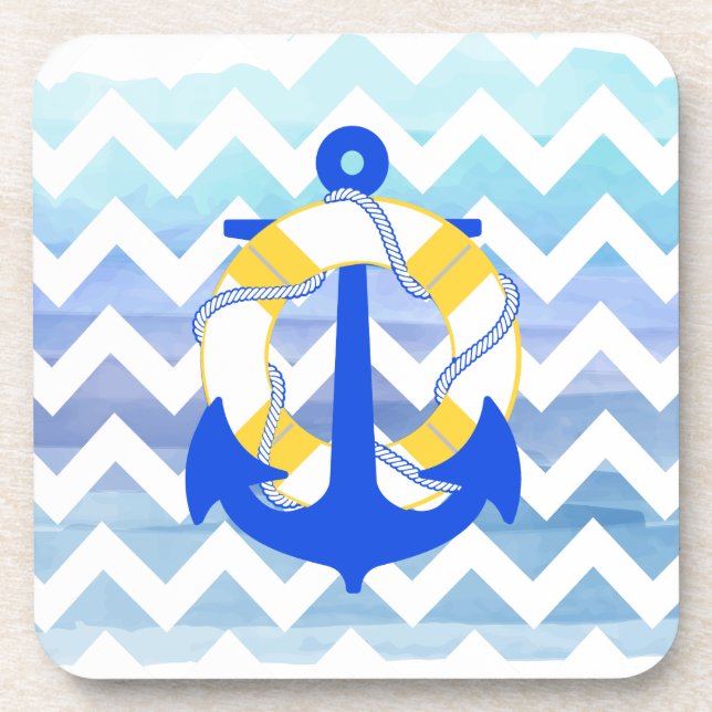 PixDezines chevron/nautical/watercolor Coaster (Front)