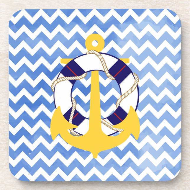 PixDezines chevron/nautical/watercolor Coaster (Front)