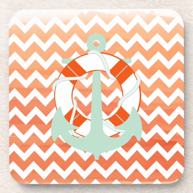 PixDezines chevron/nautical/watercolor Coaster (Front)