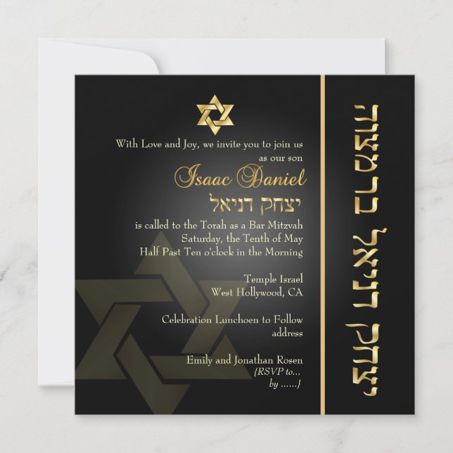 PixDezines Classic Bar Mitzvah/gold+black Invitation (Front)