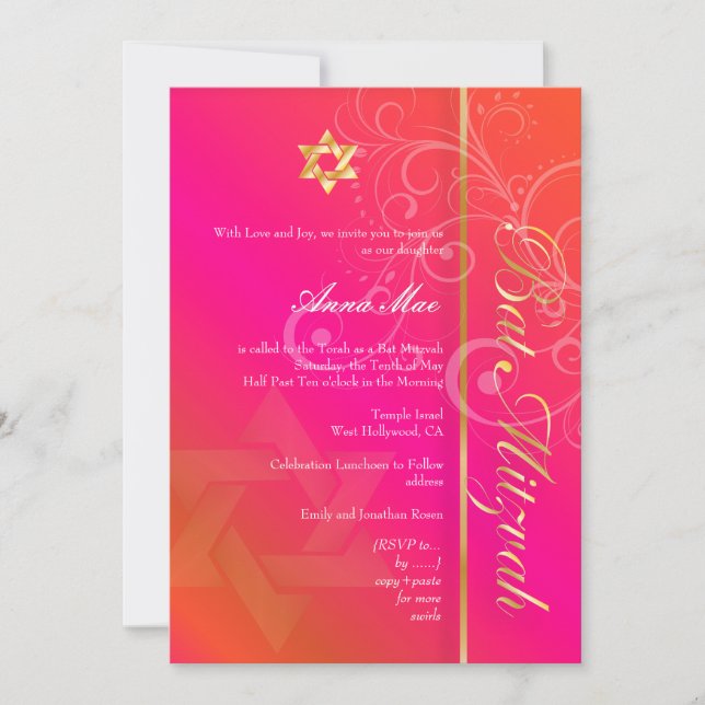 PixDezines classic+swirls bat mitzvah Invitation (Front)