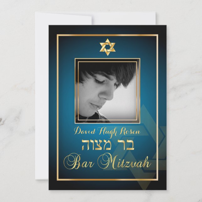 PixDezines Classy Photo Bar Mitzvah/teal blue Invitation (Front)
