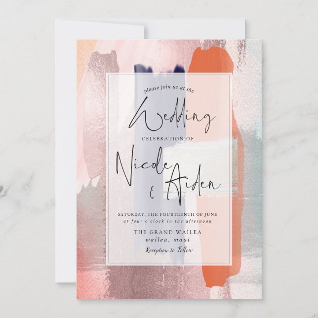 PixDezines Colour Block Navy, Rose Gold Blush Invitation (Front)