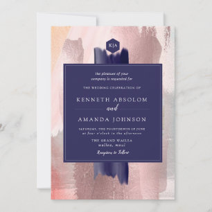 PixDezines Colour Block Navy Rose Gold Silver Invitation
