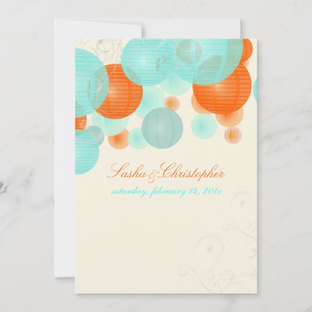 PixDezines  coral+blue lanterns/diy colour Invitation (Front)