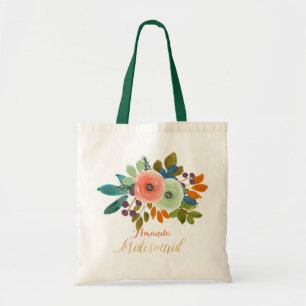 PixDezines Coral+Mint Watercolor Floral Tote Bag