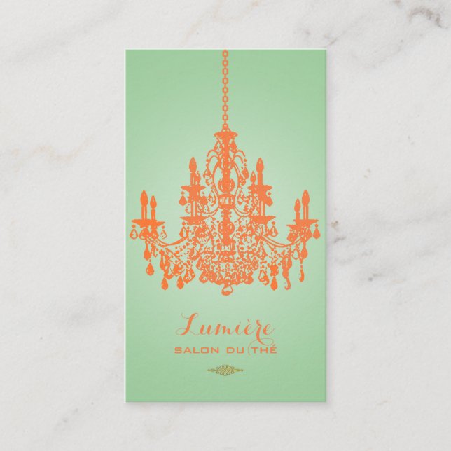 PixDezines coral orange chandelier/DIY colour Business Card (Front)