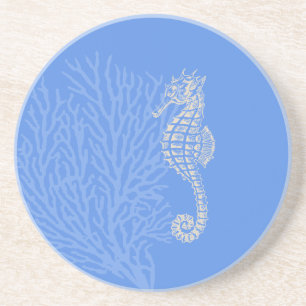 PixDezines Coral+Seahorse/natural+blue Coaster