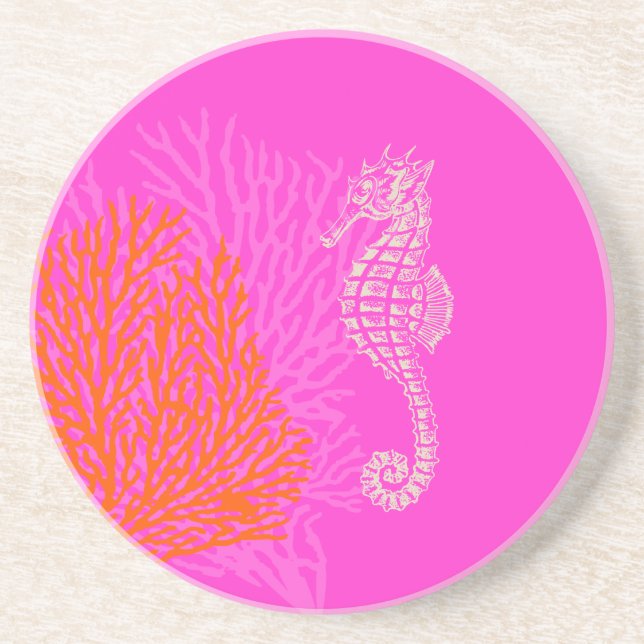 PixDezines Coral+Seahorse/natural+hot pink Coaster (Front)