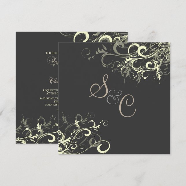 PixDezines cream swirls+graphite Invitation (Front/Back)