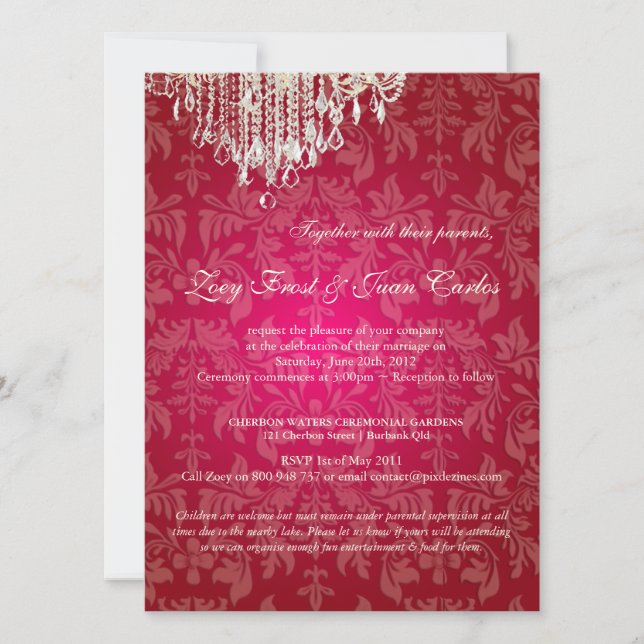PixDezines crystal chandelier/baroque damask Invitation (Front)