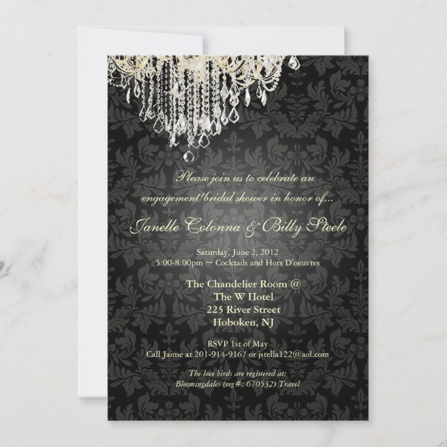 PixDezines Crystal Chandelier+baroque damask Invitation (Front)