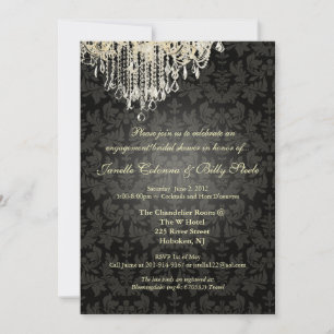 PixDezines Crystal Chandelier+baroque damask Invitation