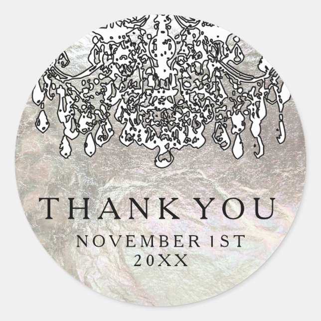 PixDezines crystal chandelier/faux silver foil Classic Round Sticker (Front)