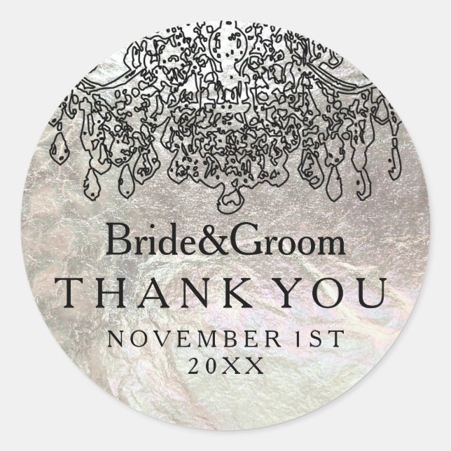 PixDezines crystal chandelier/faux silver foil Classic Round Sticker (Front)