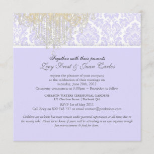 PixDezines Crystal Chandelier+Moiré Damask/purple Invitation