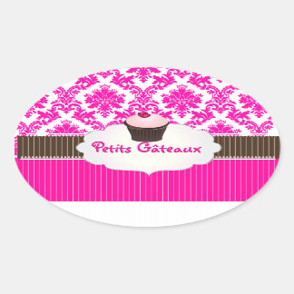 PixDezines cupcake+damask/DIY colour Oval Sticker