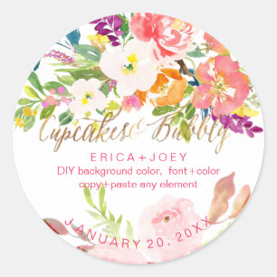 PixDezines Cupcakes+Bubbly Watercolor Peonies Classic Round Sticker