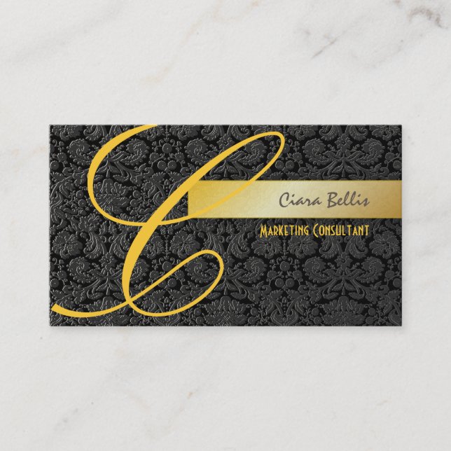 PixDezines Damask Lace in black + gold Business Card (Front)