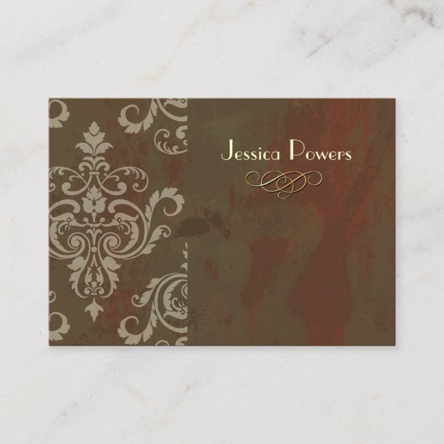 PixDezines DAMASK ON RUSTIC BROWN Business Card (Front)
