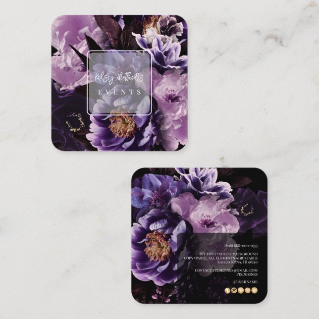 PixDezines Dark Moody Flowers Square Business Card (Front/Back)