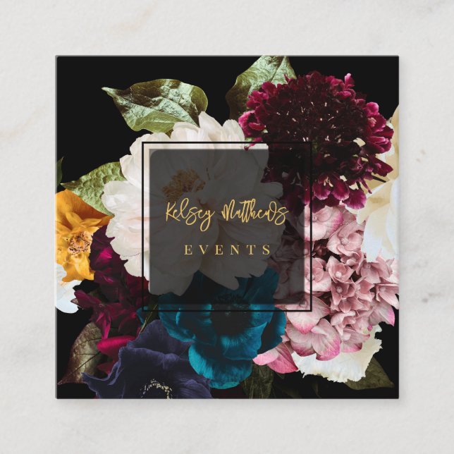 PixDezines Dark Moody Flowers Square Business Card (Front)