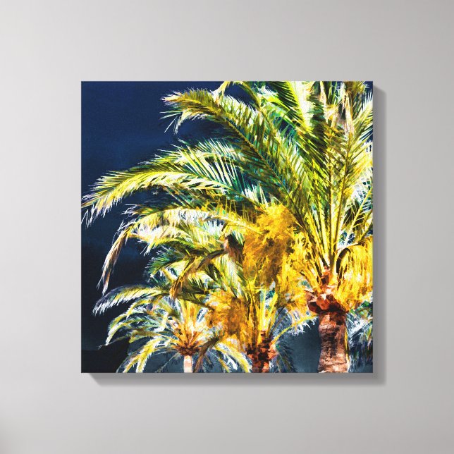 PixDezines Date Palms/Midnight Blue Canvas Print (Front)