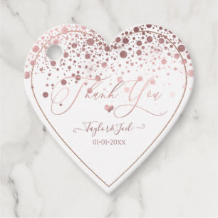 PixDezines Dazzled Faux Rose Gold Confetti + Heart Favour Tags