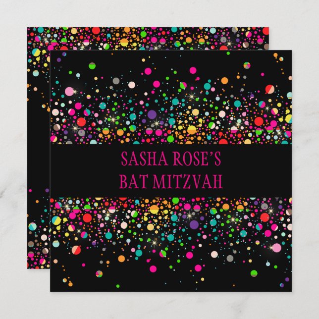 PixDezines Dazzled/Neon Specks/Bat Mitzvah Invitation (Front/Back)
