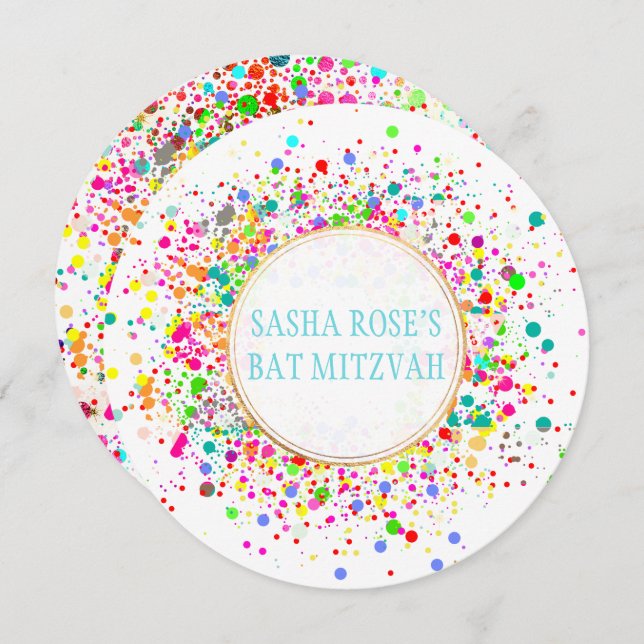 PixDezines Dazzled/Neon Specks/Bat Mitzvah Invitation (Front/Back)
