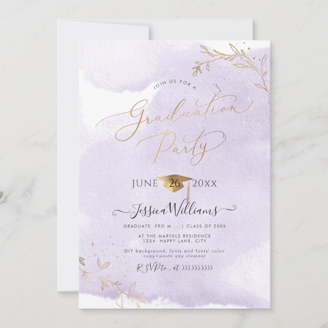 PixDezines Delicate Gold Foliage Graduation Invitation (Front)