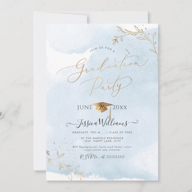 PixDezines Delicate Gold Foliage Graduation Invitation (Front)
