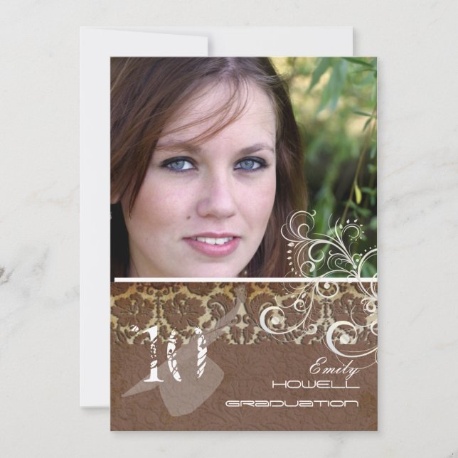 PixDezines Desiree Damask+Swirls Graduation Invitation (Front)