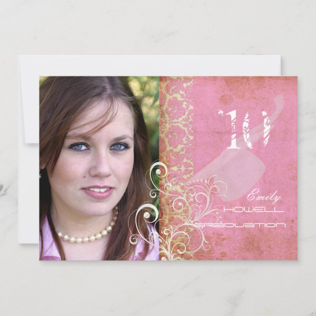 PixDezines Desiree Damask/Vintage+Pink Invitation (Front)