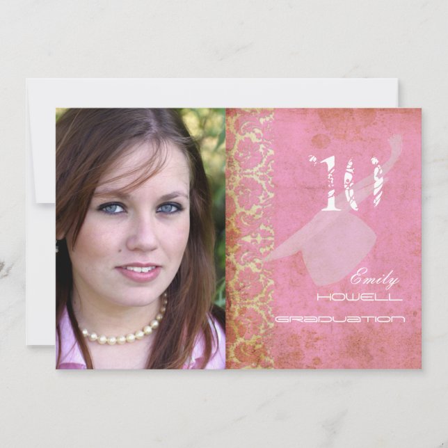 PixDezines Desiree Damask/Vintage+Pink Invitation (Front)