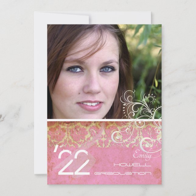 PixDezines Desiree Damask/Vintage+Pink Invitation (Front)