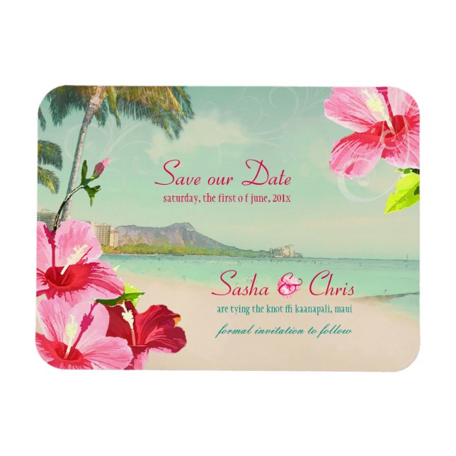 PixDezines diamond head/waikiki/save date Magnet (Horizontal)