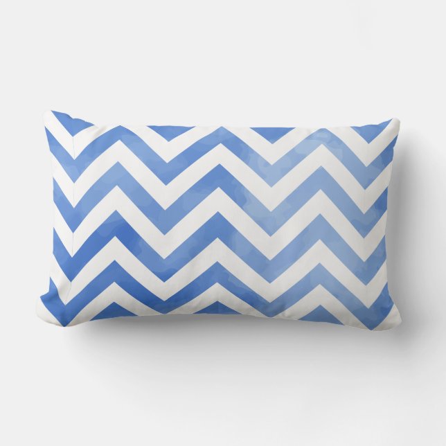 PixDezines digital watercolor chevron/blue Lumbar Cushion (Front)